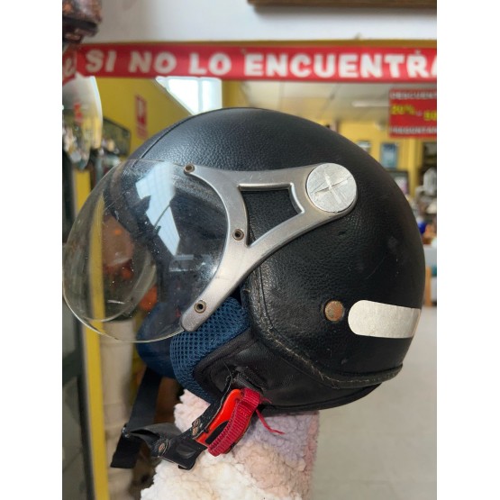 CASCO JET DE PIEL NEGRO