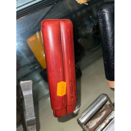 ESTUCHE PARA 2 PUROS DE PIEL GRANATE